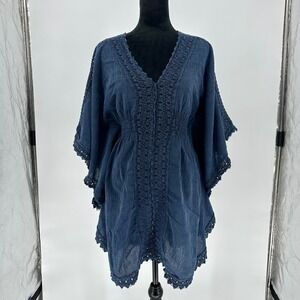 Cotton Natural Del Carmen Midnight Swimsuit Cover Up Crochet‎ Batwing Beach XL